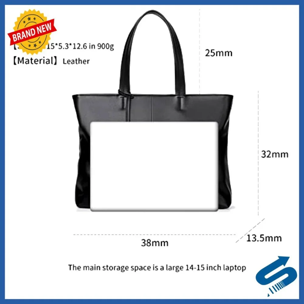 Large Leather Briefcase Tote Bag for Work Business Laptop Storage
